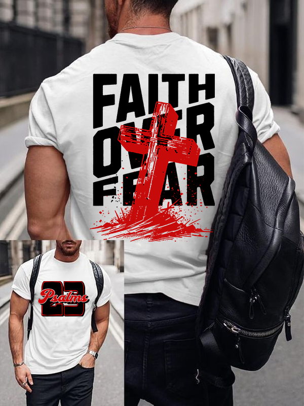 Faith Over Fear Cross Jesus God Christian Cotton T-Shirt