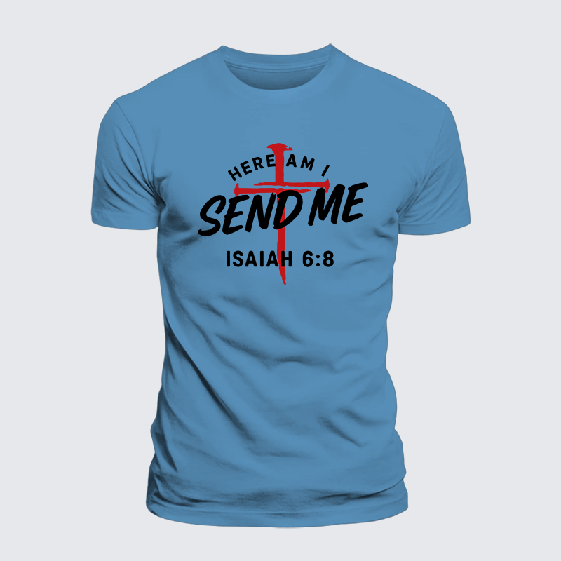 Here Am I Send Me Jesus God Christian Premium Mercerized Cotton Tee