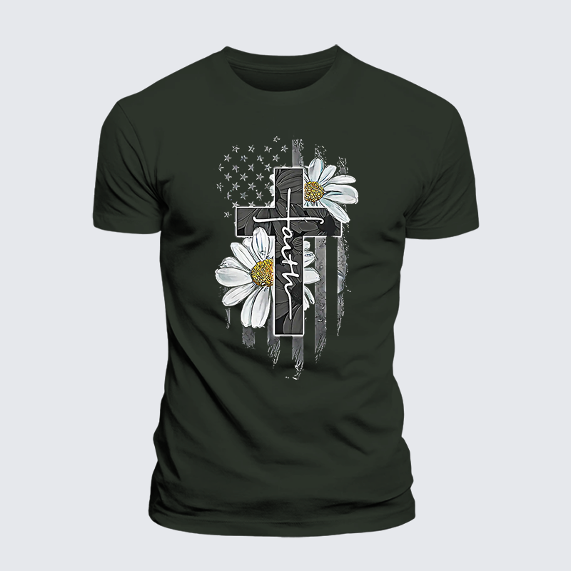 Flower Cross Faith Jesus God Christian Premium Mercerized Cotton Tee