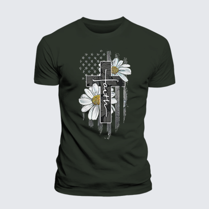 Flower Cross Faith Jesus God Christian Premium Mercerized Cotton Tee