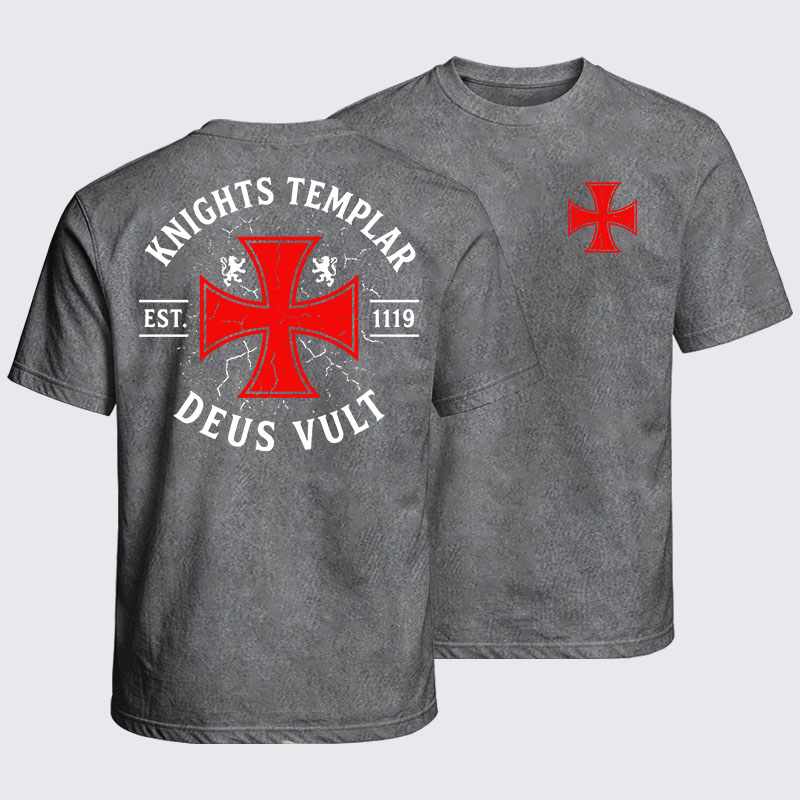 Washed T-Shirt - Knights Templar Deus Vult