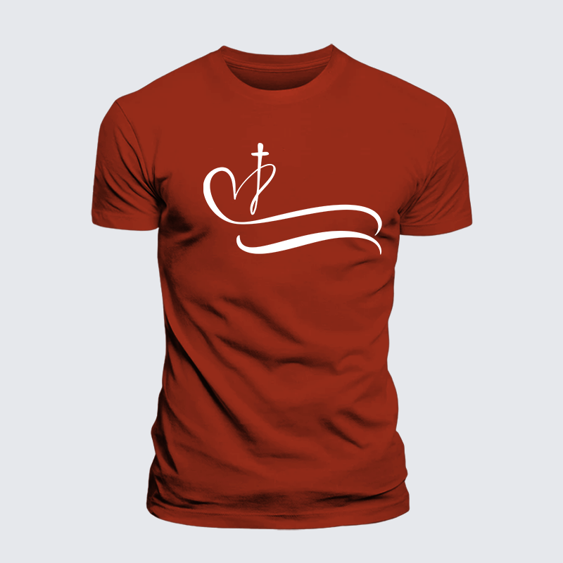 Heart Cross Jesus God Christian Premium Mercerized Cotton Tee