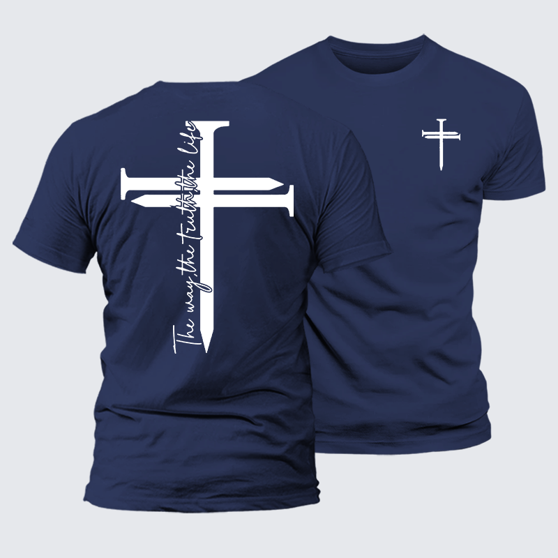 Jesus The Way The Truth The Life Cross Jesus God Christian Premium Mercerized Cotton Tee