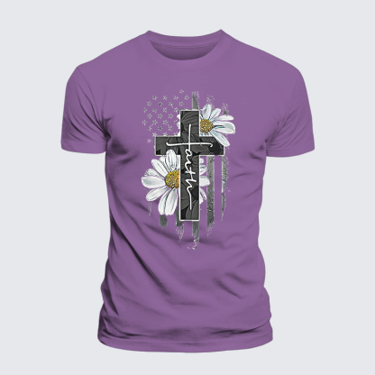 Flower Cross Faith Jesus God Christian Premium Mercerized Cotton Tee