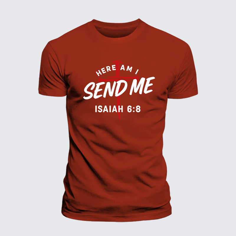 Here Am I Send Me Jesus God Christian Premium Mercerized Cotton Tee
