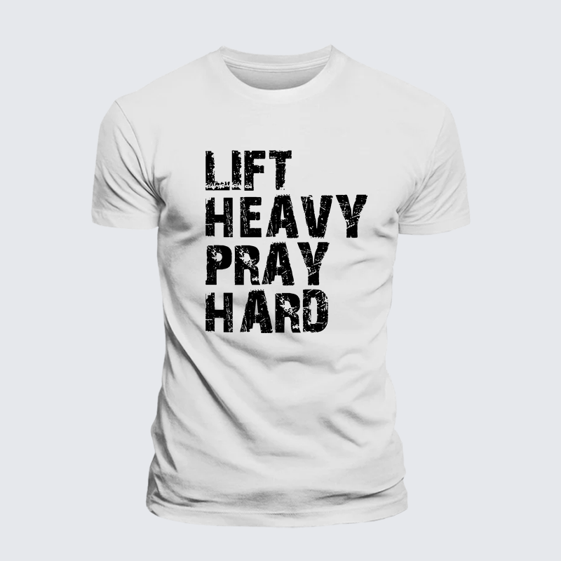 Lift Heavy Pray Hard Gym Jesus God Christian Premium Mercerized Cotton Tee