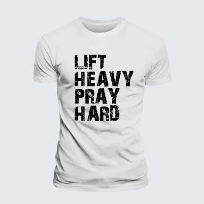 Lift Heavy Pray Hard Gym Jesus God Christian Premium Mercerized Cotton Tee