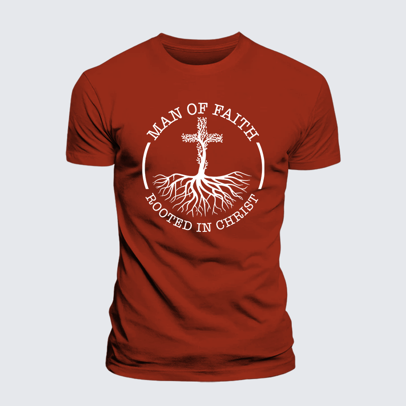 Man of Faith Rooted in Christ Jesus God Christian Premium Mercerized Cotton Tee