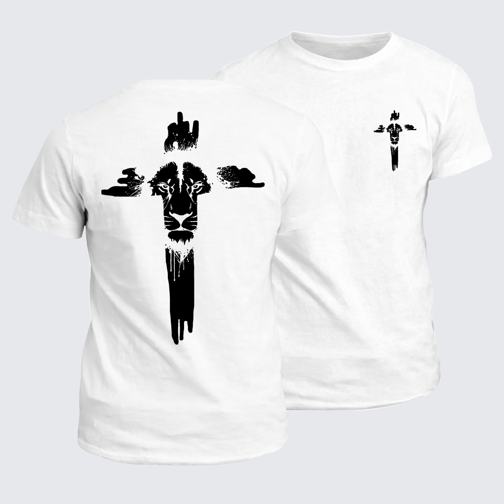 Lion of Faith Cross Jesus God Christian Cotton T-Shirt