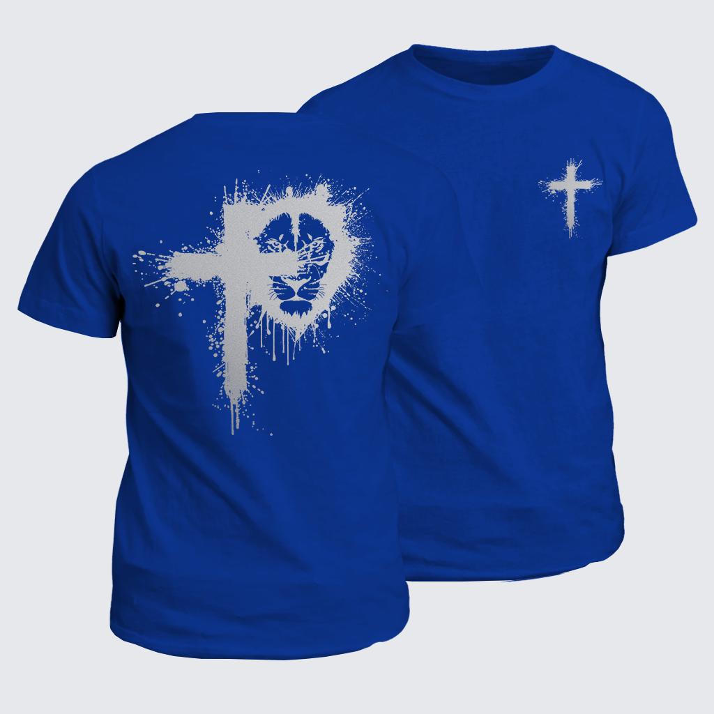 Lion of Faith Cross Jesus God Christian Cotton T-Shirt
