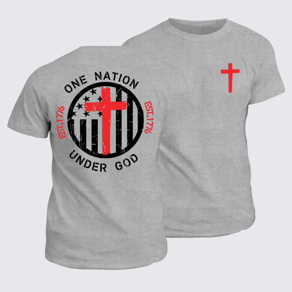 One Nation Under God Flag Cross Jesus God Christian Cotton T-Shirt