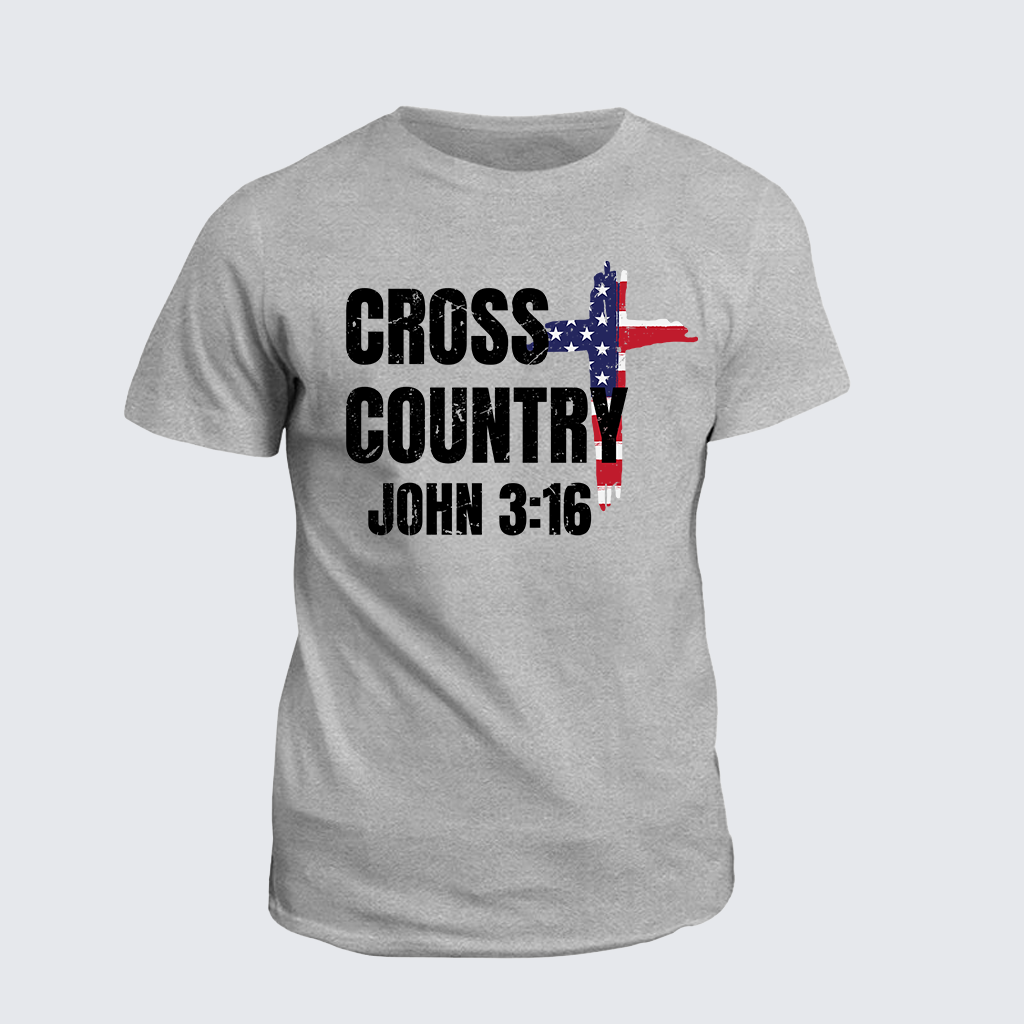 Cross Country John 3:16 Jesus God Christian Cotton T-Shirt