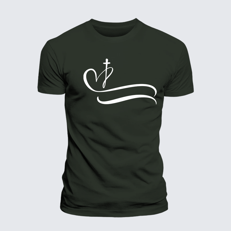 Heart Cross Jesus God Christian Premium Mercerized Cotton Tee