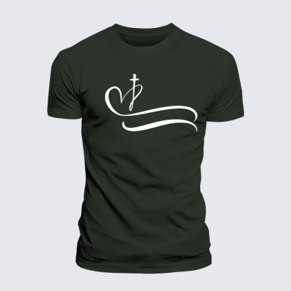 Heart Cross Jesus God Christian Premium Mercerized Cotton Tee