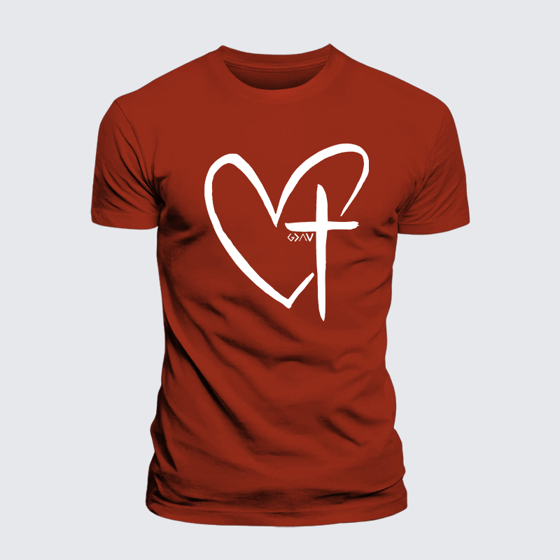 Cross Heart Jesus God Christian Premium Mercerized Cotton Tee