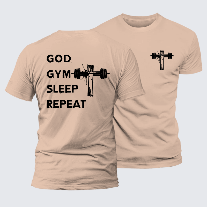 God Gym Sleep Repeat Jesus God Christian Premium Mercerized Cotton Tee