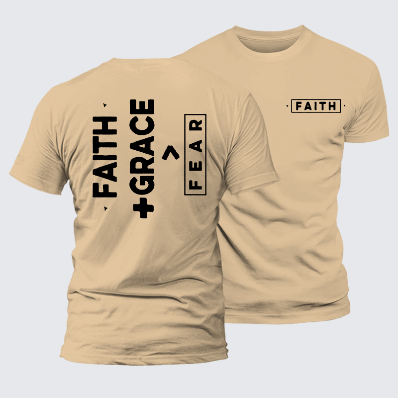 Faith + Grace ＞ Fear Jesus God Christian Premium Mercerized Cotton Tee