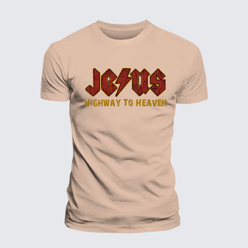 Jesus Highway to Heaven Jesus God Christian Premium Mercerized Cotton Tee