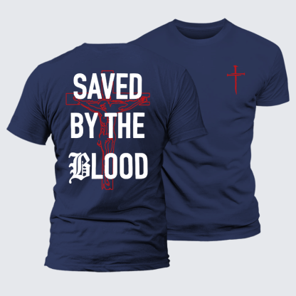 [Saved By The Blood Jesus God Christian Premium Mercerized Cotton Tee