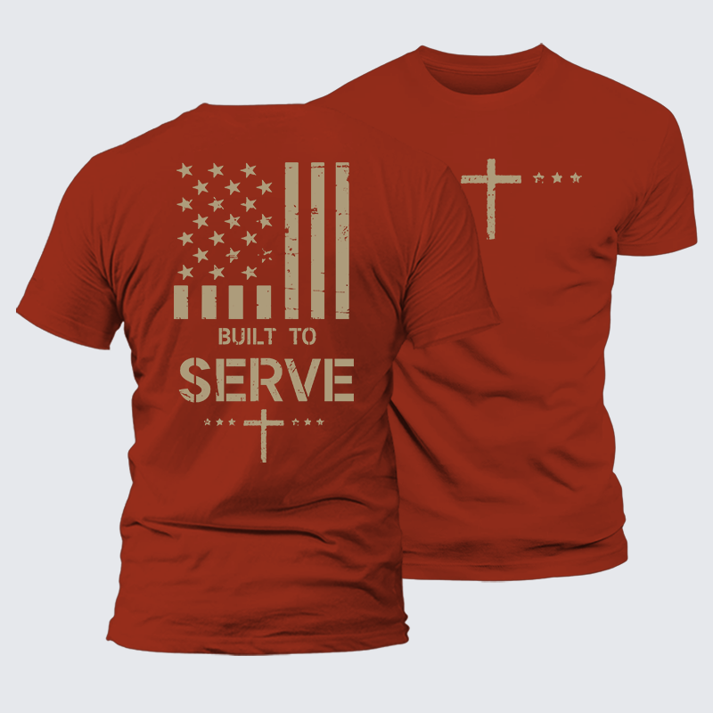 Built To Serve Flag Cross Jesus God Christian Premium Mercerized Cotton Tee