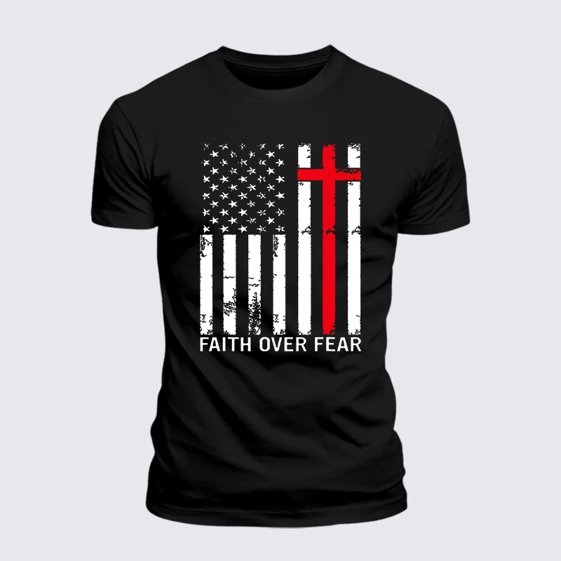 Faith Over Fear Jesus God Christian Premium Mercerized Cotton Tee