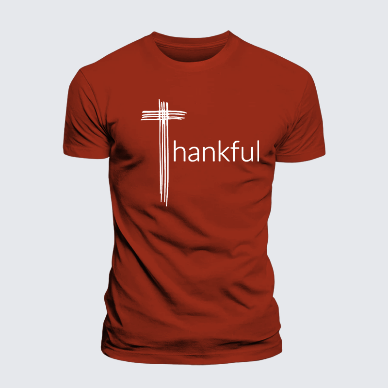 Thankful Cross Jesus God Christian Premium Mercerized Cotton Tee