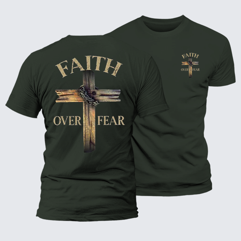 Cross Faith Over Fear Jesus God Christian Premium Mercerized Cotton Tee