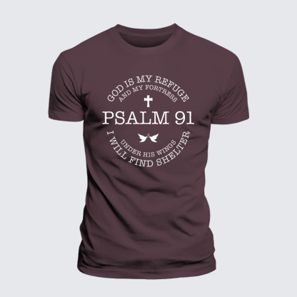 Psalm 91, God Is My Refuge And My Fortress Under His Wings I Will Find Shelter Jesus God Christian Premium Mercerized Cotton Tee