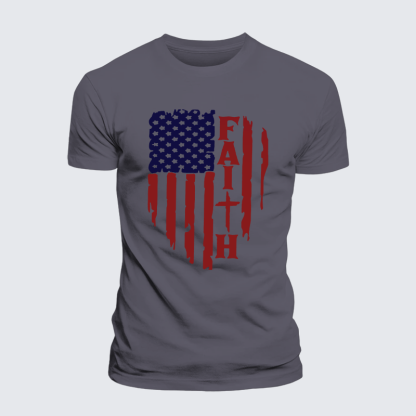 Faith Flag Cross Jesus God Christian Premium Mercerized Cotton Tee