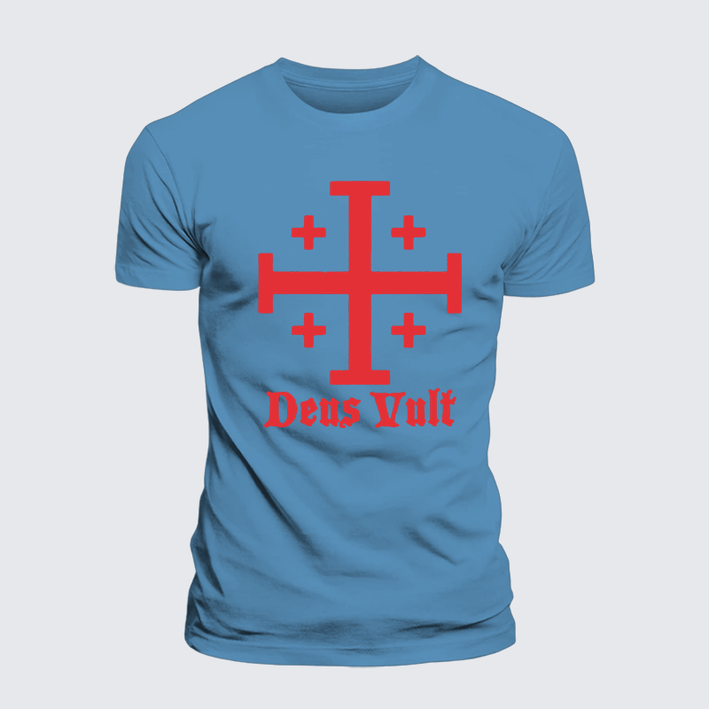 Jerusalem Cross Deus Vult Jesus God Christian Premium Mercerized Cotton Tee