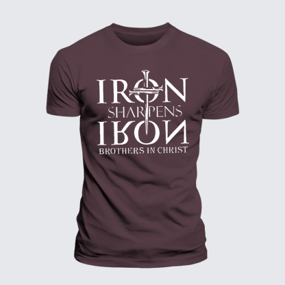 Iron Sharpens Iron Brothers in Christ Jesus God Christian Premium Mercerized Cotton Tee