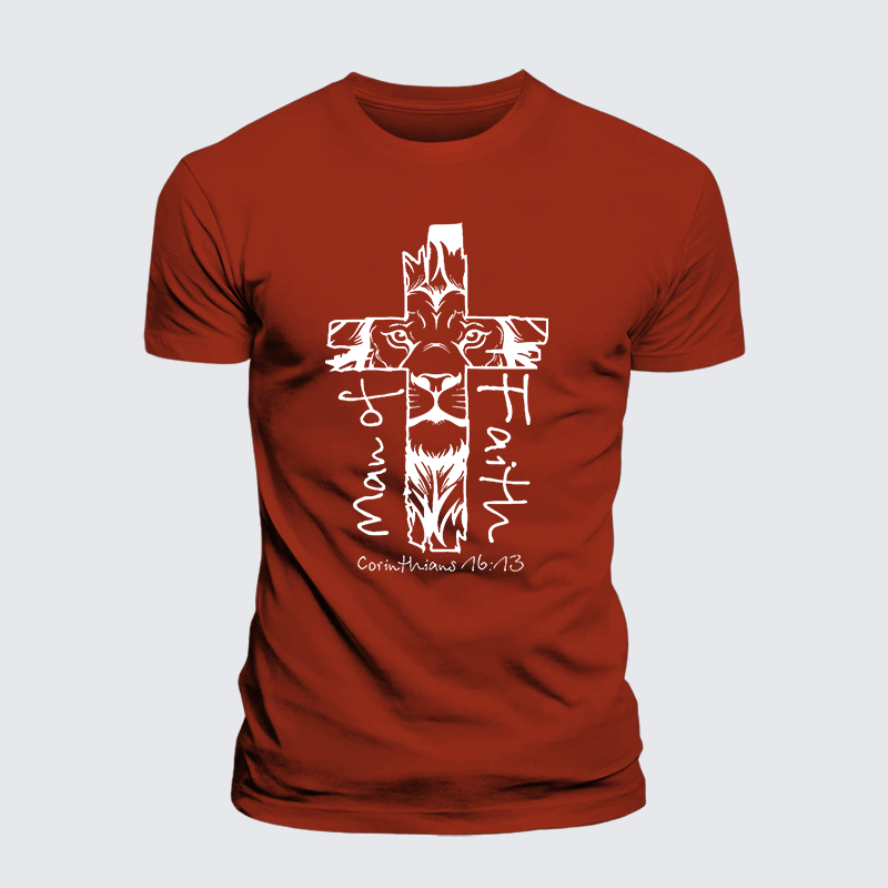 Man Of Faith Jesus God Christian Premium Mercerized Cotton Tee