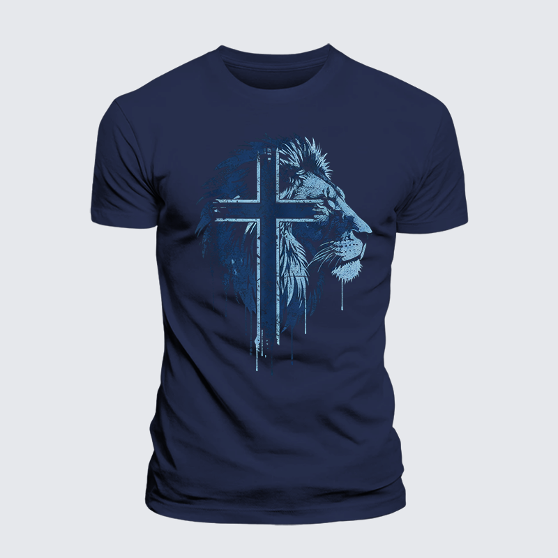 Lion of Faith Cross Jesus God Christian Premium Mercerized Cotton Tee