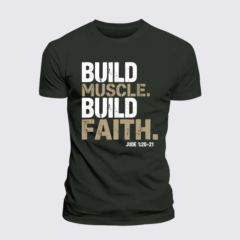 Build Muscle Build Faith Jesus God Christian Premium Mercerized Cotton Tee