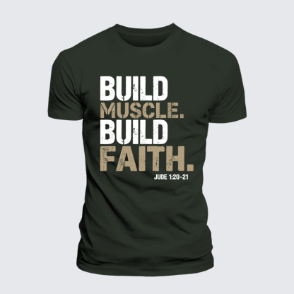 Build Muscle Build Faith Jesus God Christian Premium Mercerized Cotton Tee