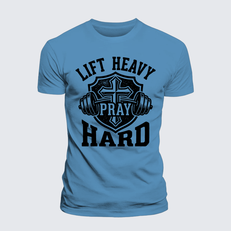 Lift Heavy Pray Hard Jesus God Christian Premium Mercerized Cotton Tee