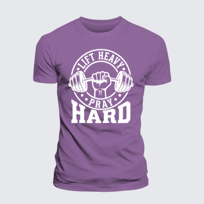 Lift Heavy Pray Hard Jesus God Christian Premium Mercerized Cotton Tee