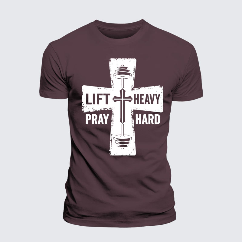 Lift Heavy Pray Hard Jesus God Christian Premium Mercerized Cotton Tee