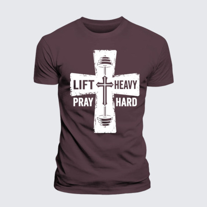 Lift Heavy Pray Hard Jesus God Christian Premium Mercerized Cotton Tee