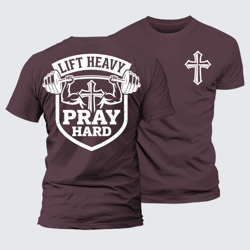 Lift Heavy Pray Hard Jesus God Christian – Premium Mercerized Cotton Tee