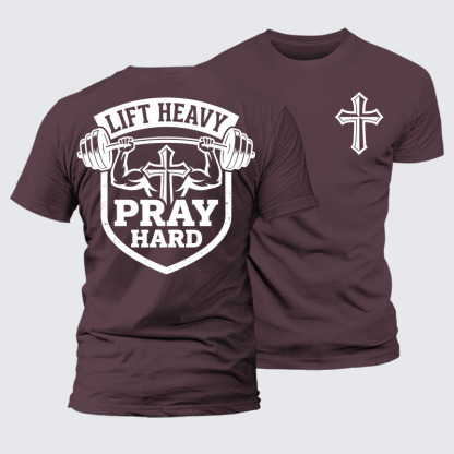 Lift Heavy Pray Hard Jesus God Christian – Premium Mercerized Cotton Tee