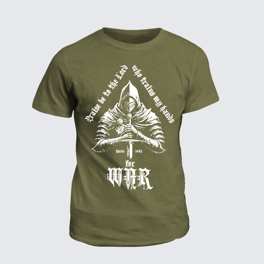 Praise Be to The Lord Who Train My Hands for War Psalm 144 : 1 Jesus God Christian Cotton T-Shirt