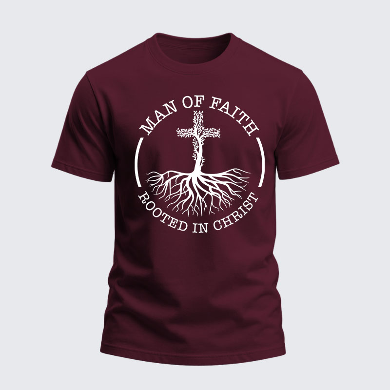 Heavyweight Cotton Tee - Man of Faith Rooted in Christ