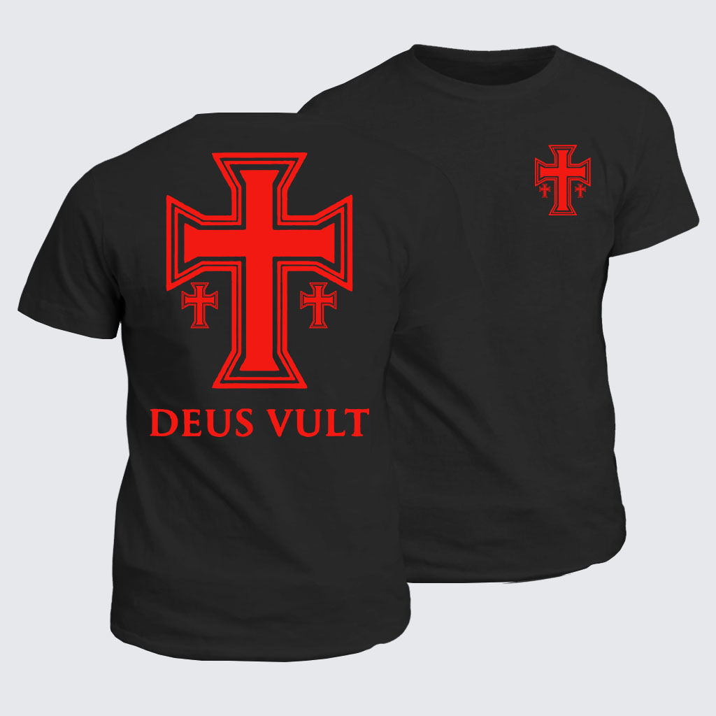 Classic Cotton Tee - Deus Vult Crusader Cross Templar Jerusalem