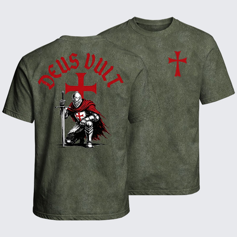 Washed T-Shirt - Templar Knight Crusader Deus Vult