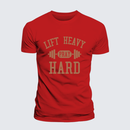 Lift Heavy Pray Hard Jesus God Christian Cotton T-Shirt