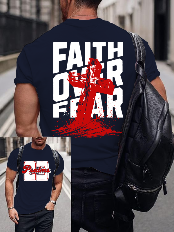 Faith Over Fear Cross Jesus God Christian Cotton T-Shirt