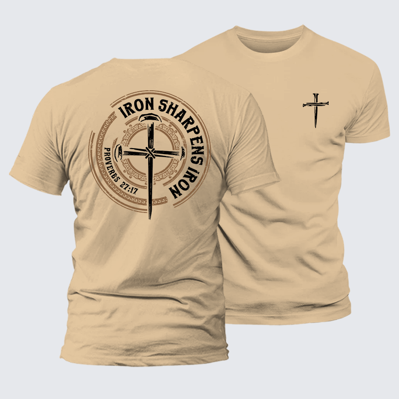 Iron Sharpens Iron - Proverbs 27:17 Jesus God Christian Premium Mercerized Cotton Tee