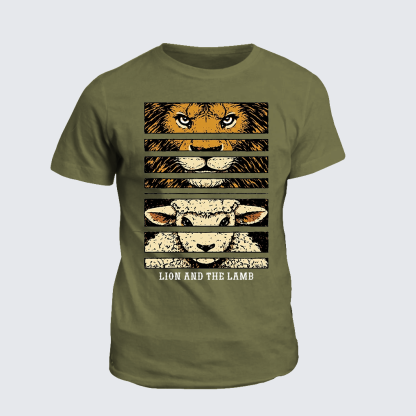 Lion And The Lamb Jesus God Christian Cotton T-Shirt