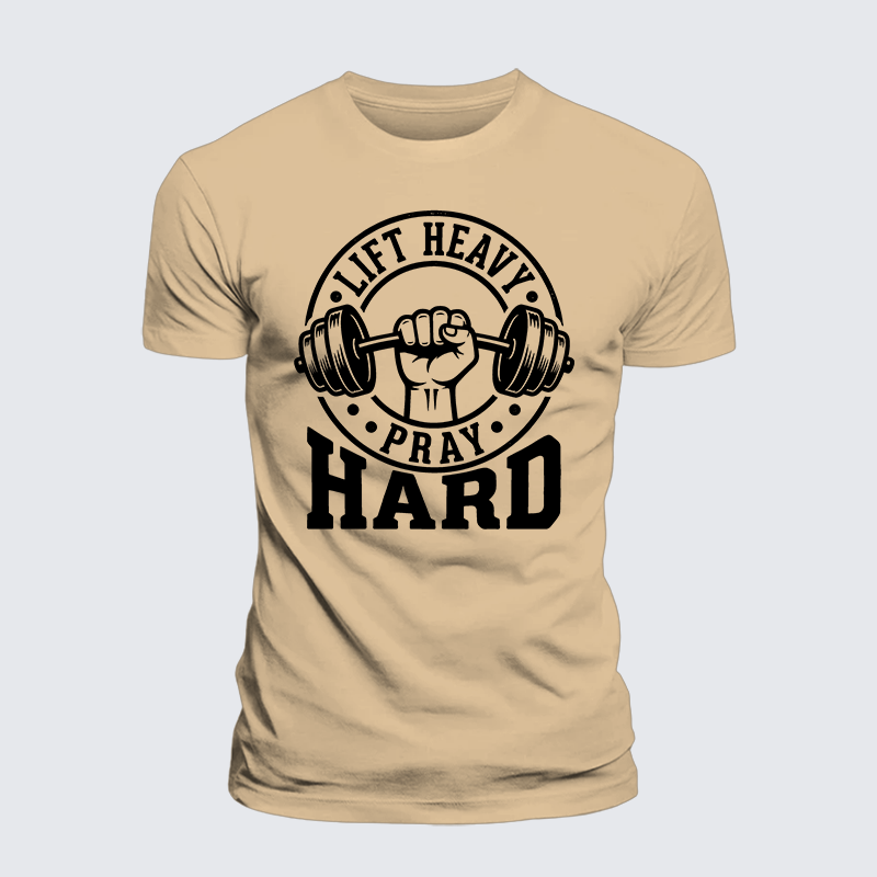 Lift Heavy Pray Hard Jesus God Christian Premium Mercerized Cotton Tee